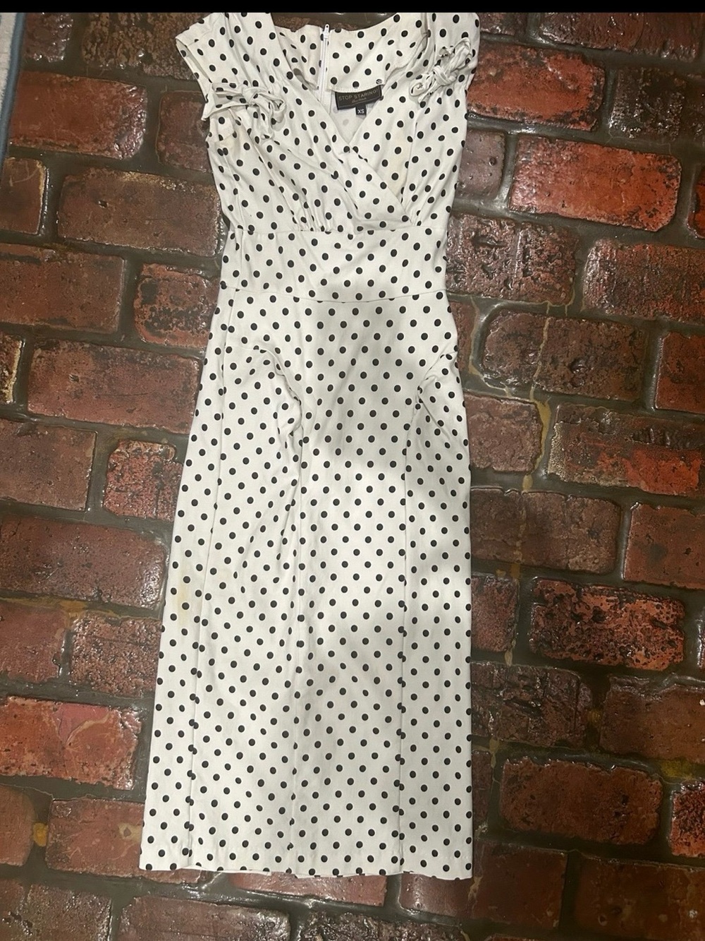 Classic Black Polka Dot White Midi Dress - Women pinup wiggle dress xs